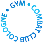 Text im blauen Kreis mit Aufschrift Combat Club Cologne Gym